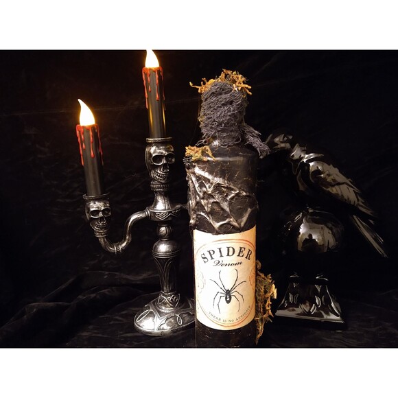 SPIDER VENOM Potion Bottle Spooky Decor Witch Wizard Spells 12" tall 3d Web - Picture 1 of 5
